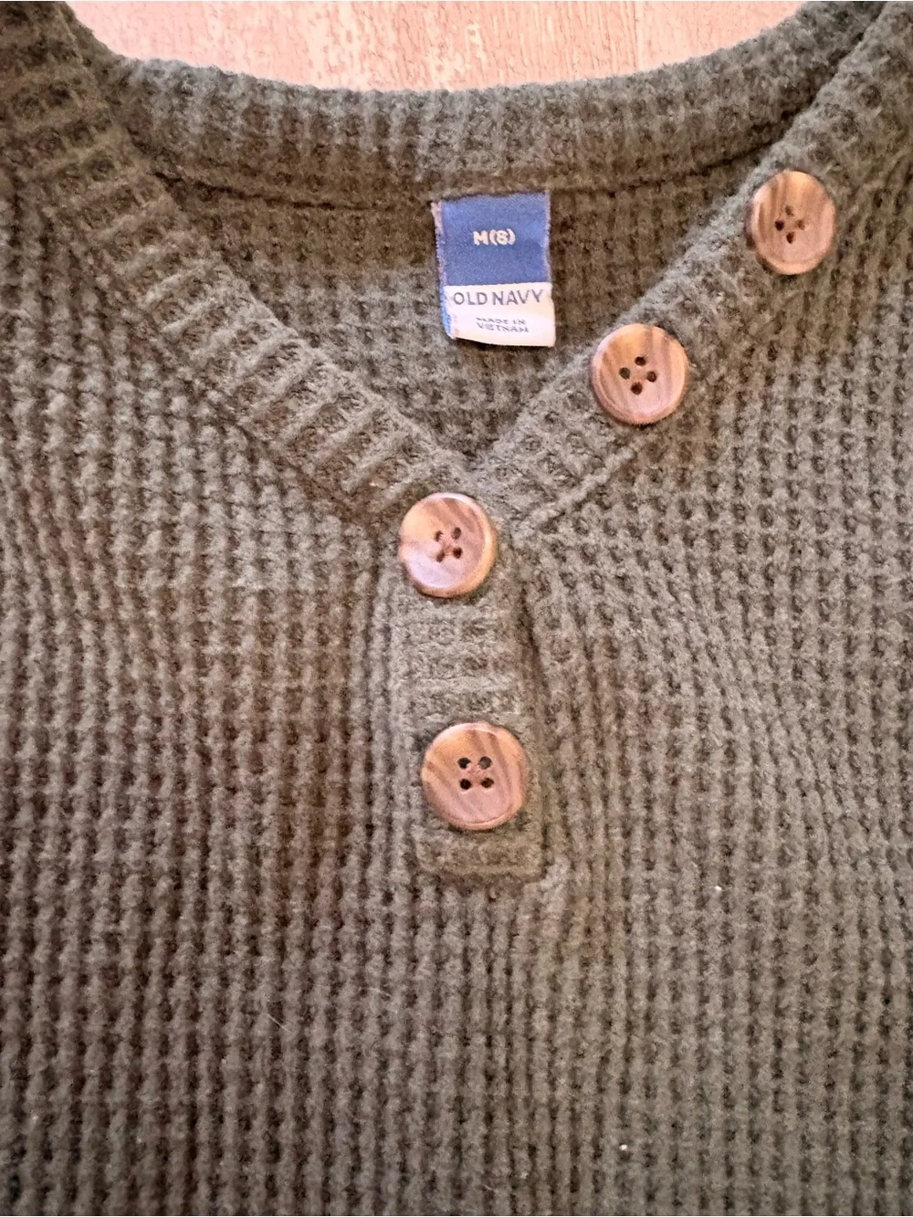 Old Navy Kids Waffle Henley Tops - Cream and Dark Green